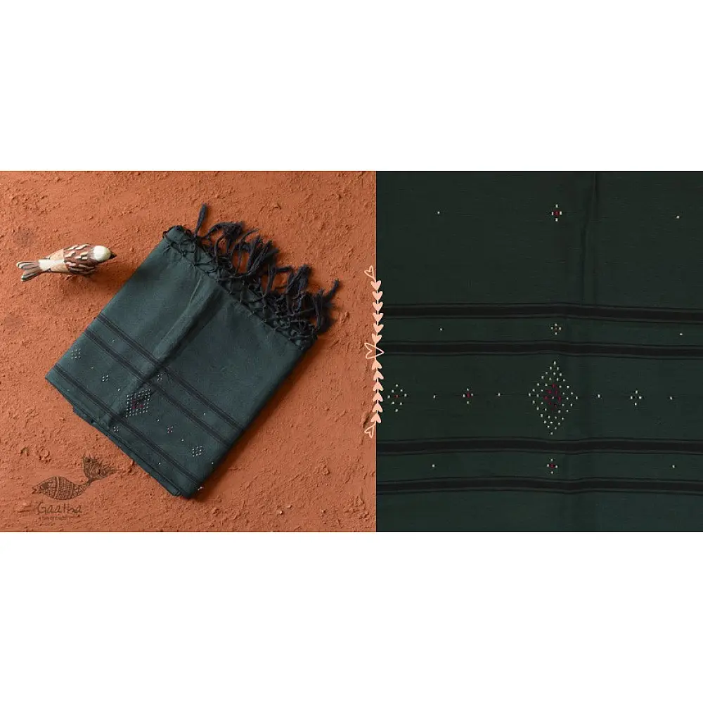 shop Handwoven Tangaliya Cotton dupatta Bottle Green