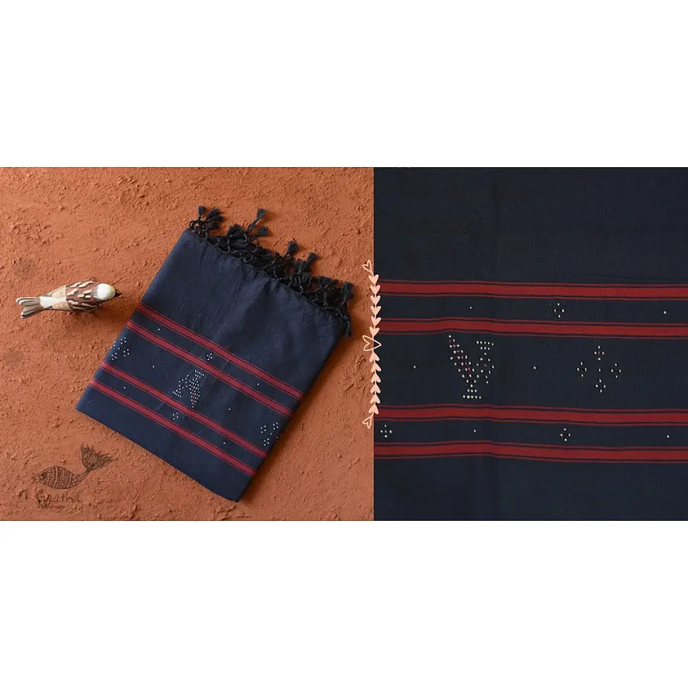shop Handwoven Tangaliya Cotton dupatta  - Navy Blue