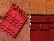 Gulmohar . गुलमोहर - Handwoven Tangaliya Cotton Dupatta - Red & Orange