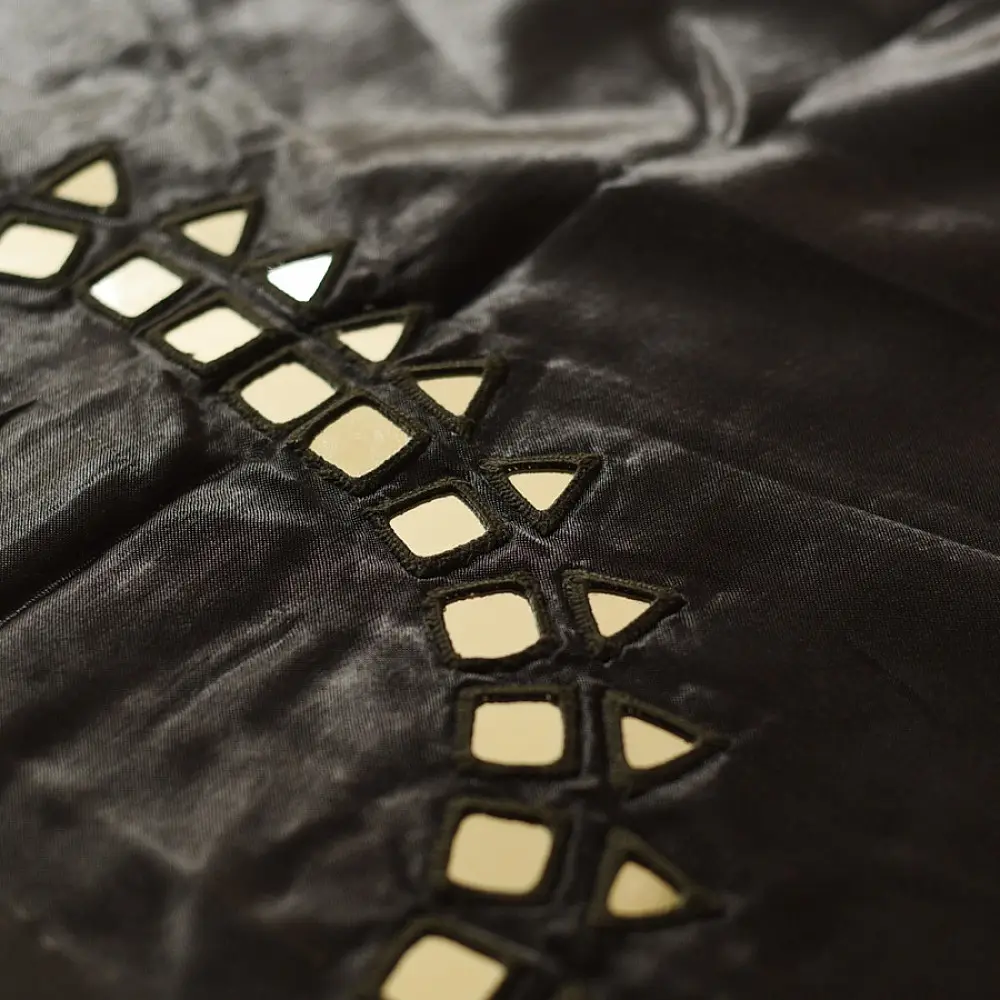 Embroidered Blouse Piece ( Unstitched )  - Black Mashru / Satin Fabric