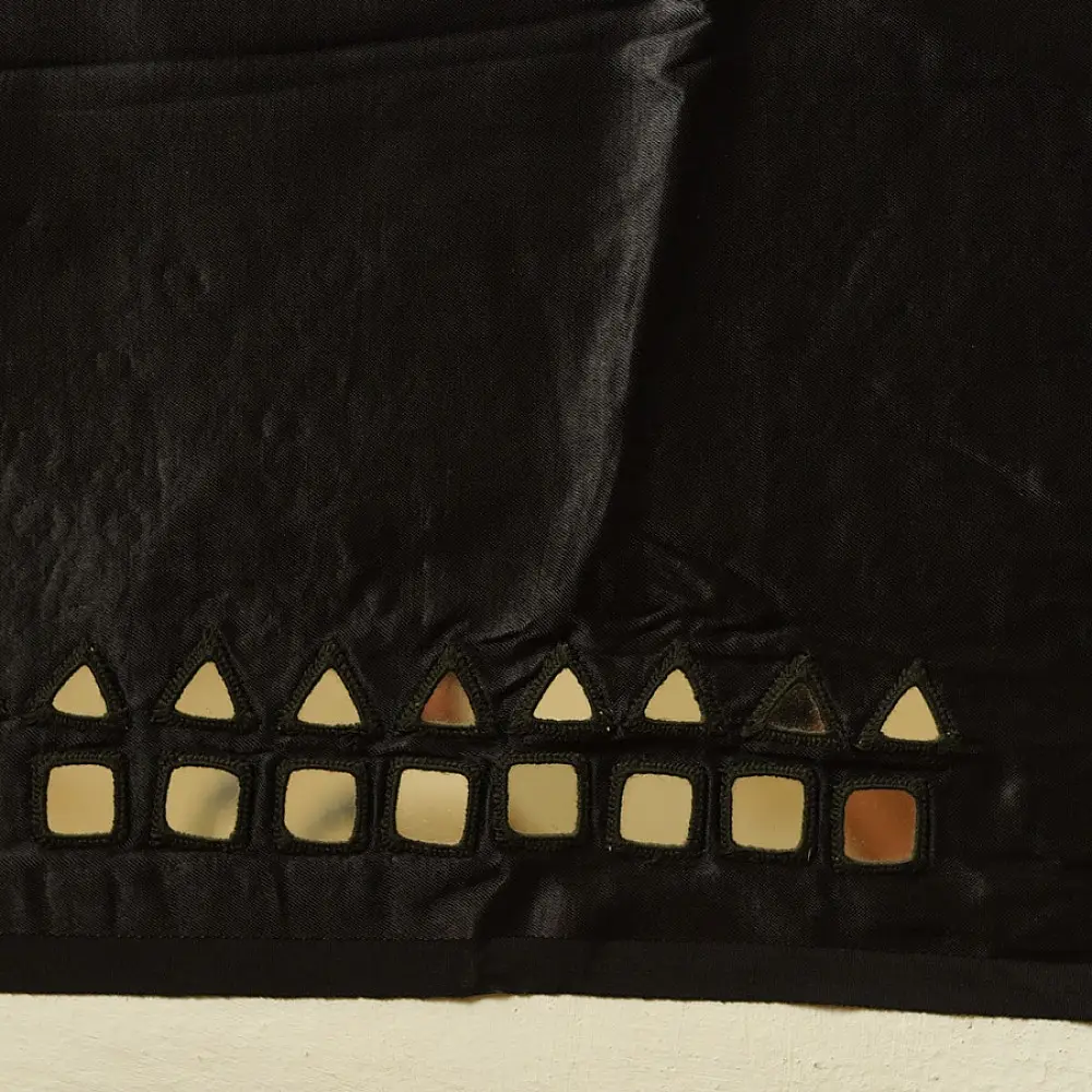 Embroidered Blouse Piece ( Unstitched )  - Black Mashru / Satin Fabric