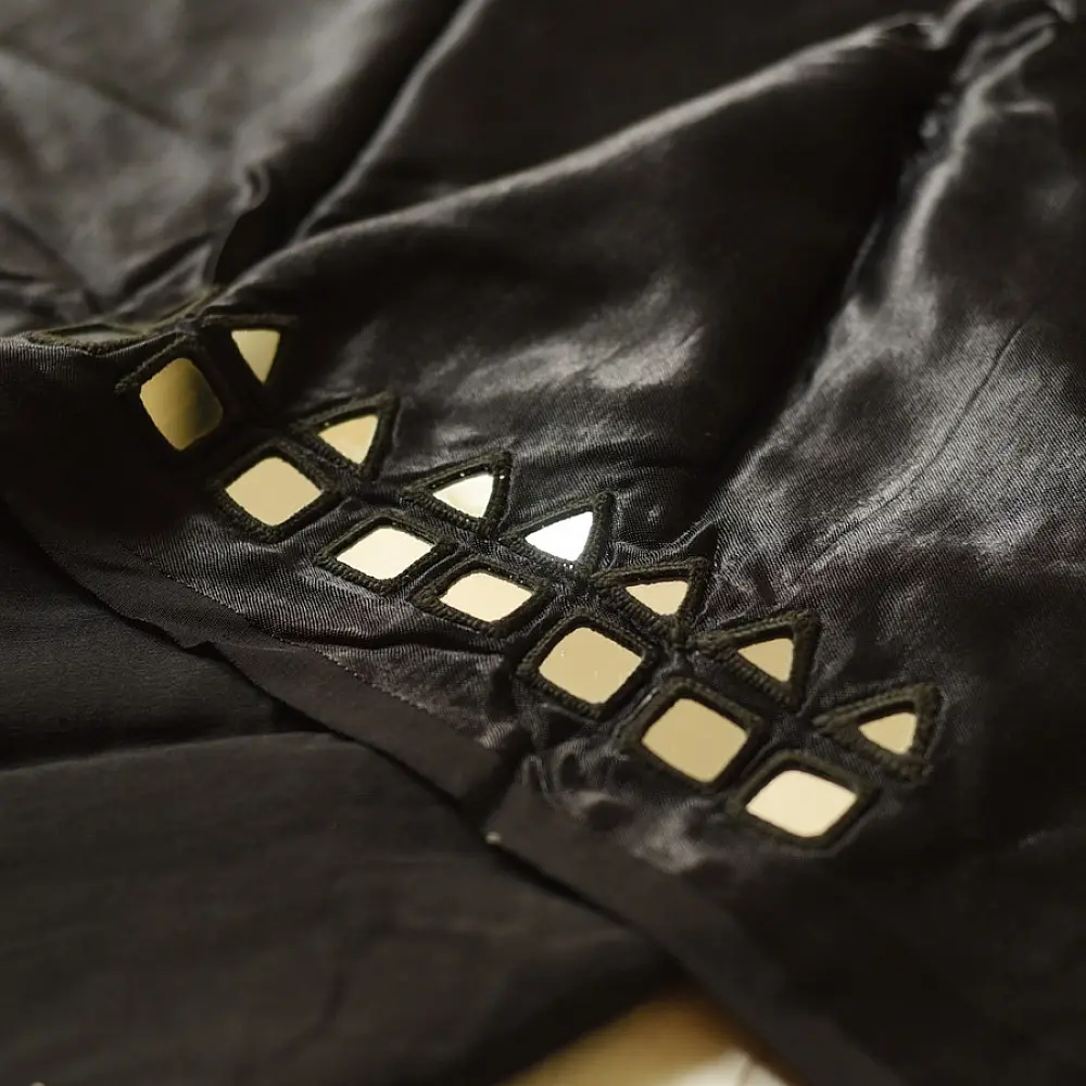 Embroidered Blouse Piece ( Unstitched )  - Black Mashru / Satin Fabric