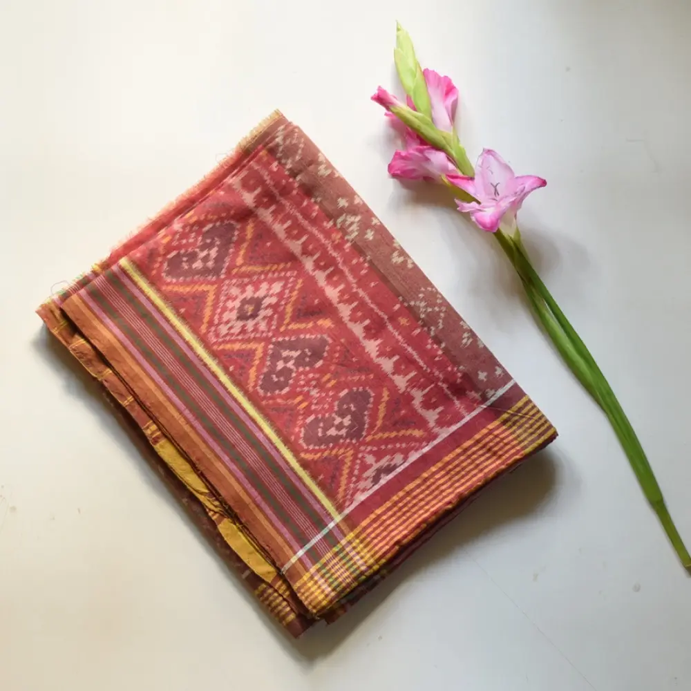 shop Handloom Cotton patola ikat Brick Red dupatta