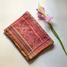 Rasika . रसिका ~ Handloom Patola Cotton Dupatta ~ Brick Red
