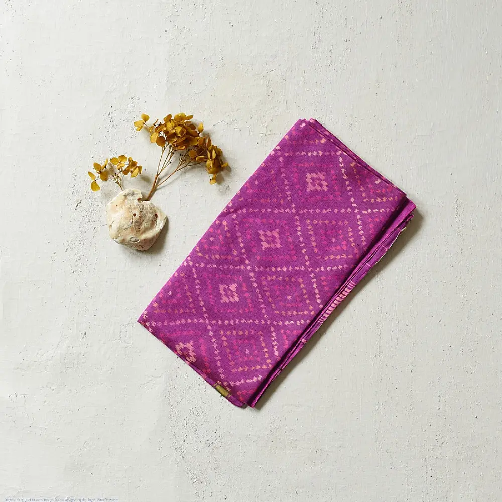 plum purple pure silk patola stole with traditional diamond geometric pattern for women