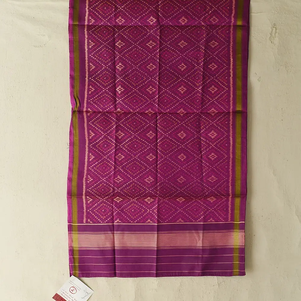 plum purple pure silk patola stole with traditional diamond geometric pattern for women
