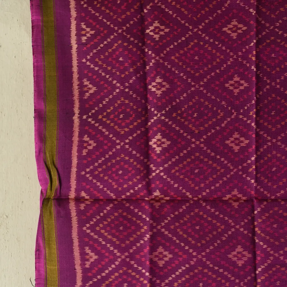 plum purple pure silk patola stole with traditional diamond geometric pattern for women