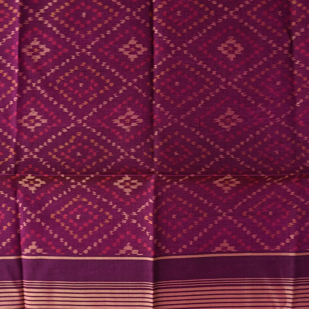 plum purple pure silk patola stole with traditional diamond geometric pattern for women