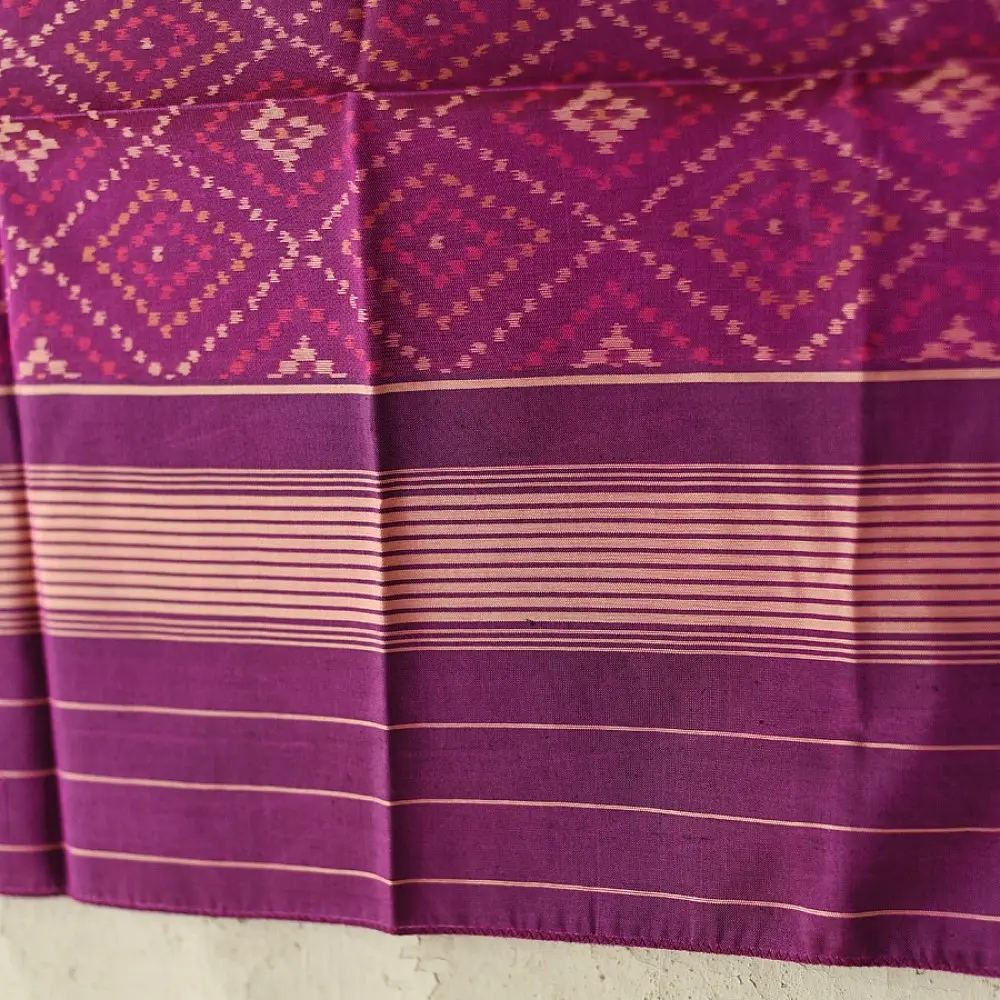 plum purple pure silk patola stole with traditional diamond geometric pattern for women