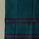 tangaliya handloom cotton stole in ocean teal blue with maroon red stripes, yellow and white raised dana bead motifs, and hand-knotted fringe tassels