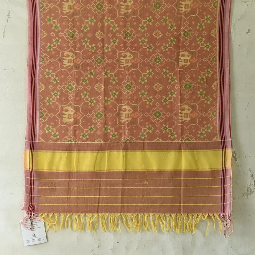shop Handloom Cotton patola ikat dupatta - Elephant Motif