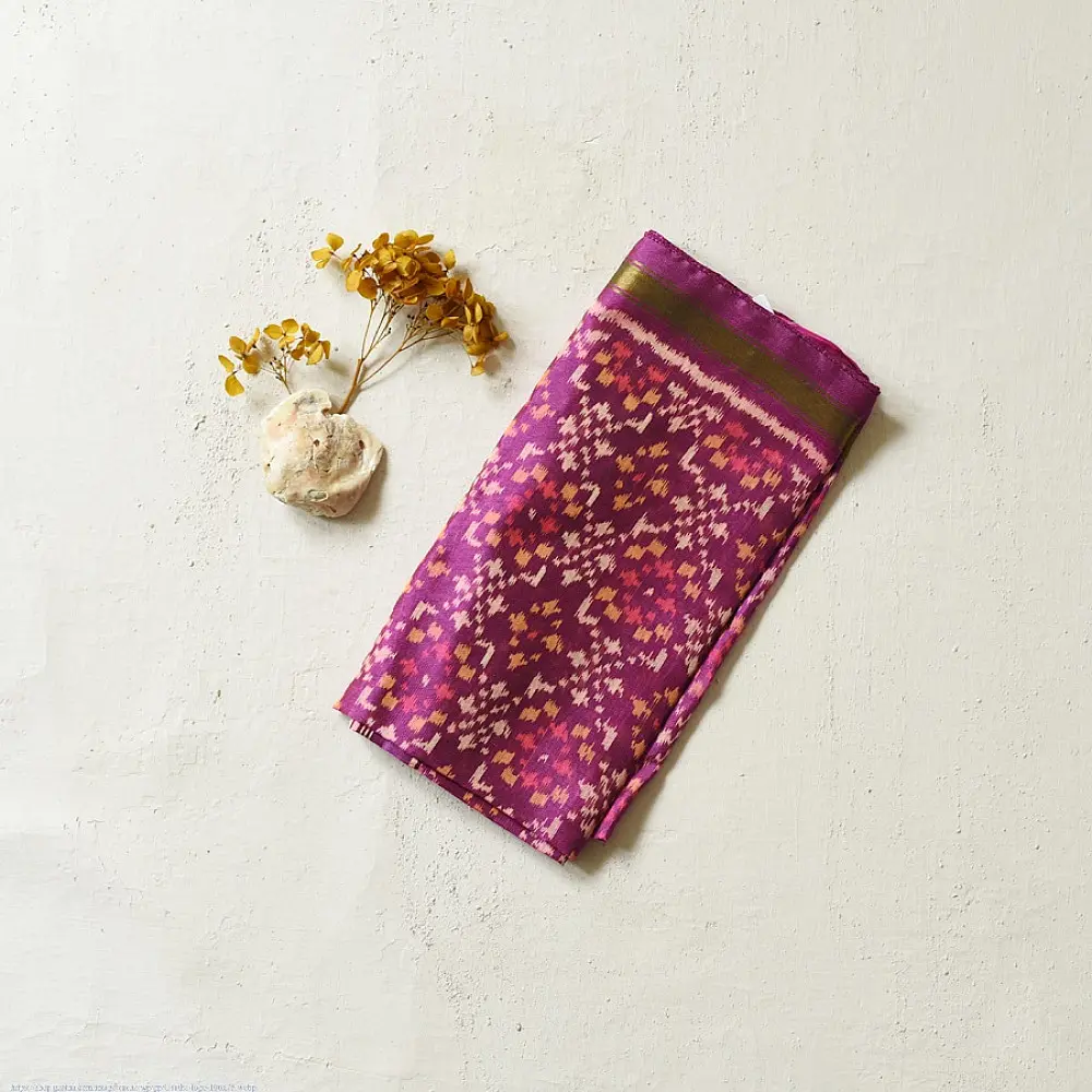 orchid purple pure silk patola stole with traditional phoolbati floral motifs for women