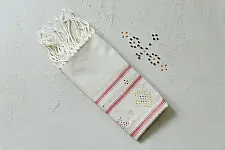 Tangaliya | Handloom Cotton Stole - Off-White Cream & Red Color