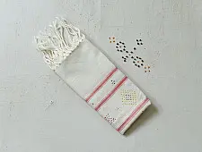 Tangaliya | Handloom Cotton Stole - Off-White Cream & Red Color