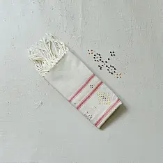 Tangaliya | Handloom Cotton Stole - Off-White Cream & Red Color