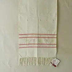Tangaliya | Handloom Cotton Stole - Off-White Cream & Red Color