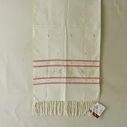 Tangaliya | Handloom Cotton Stole - Off-White Cream & Red Color