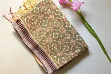 Rasika . रसिका ~ Handloom Patola Cotton Dupatta ~ Light Green