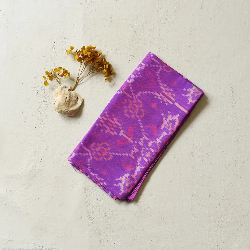 Purple Patola silk stole with traditional geometric pattern