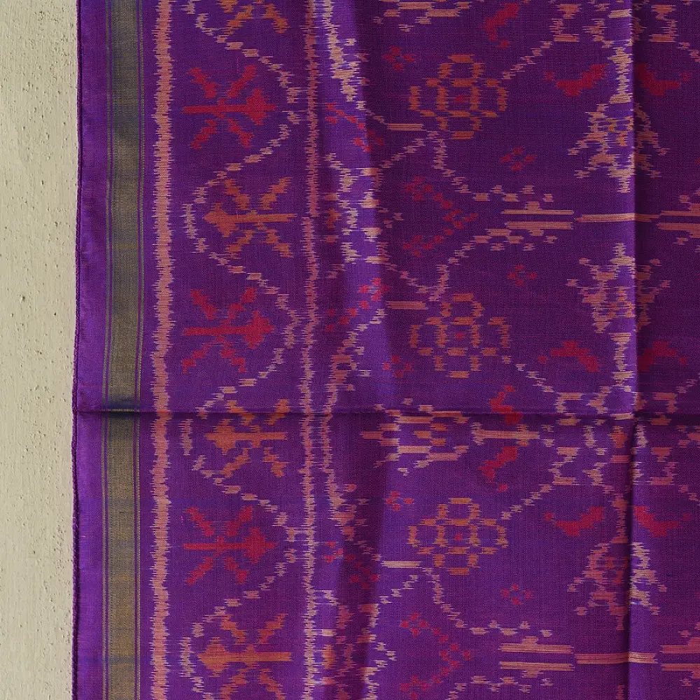 Purple Patola silk stole with traditional geometric pattern