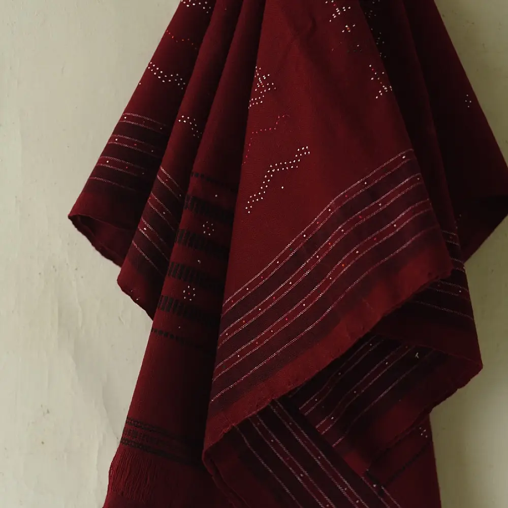 shop Handloom Woolen Tangaliya Maroon Shawl- unisex