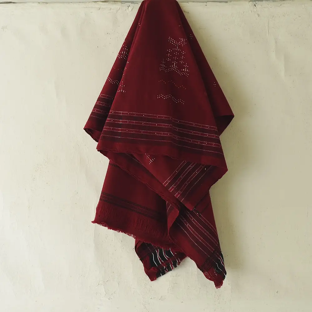 shop Handloom Woolen Tangaliya Maroon Shawl- unisex