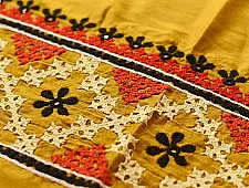 Embroidered Cotton Silk Blouse Piece ( Unstitched ) - Yellow