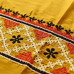 Embroidered Cotton Silk Blouse Piece ( Unstitched ) - Yellow