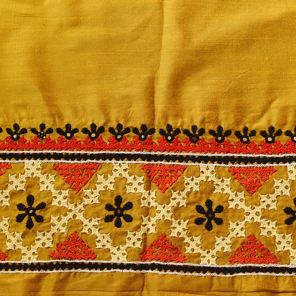 Embroidered Cotton Silk Blouse Piece ( Unstitched ) - Yellow