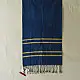 tangaliya handloom cotton stole in deep indigo blue with mustard yellow stripes, raised white dana dot motifs, and hand-knotted fringe tassels