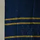tangaliya handloom cotton stole in deep indigo blue with mustard yellow stripes, raised white dana dot motifs, and hand-knotted fringe tassels