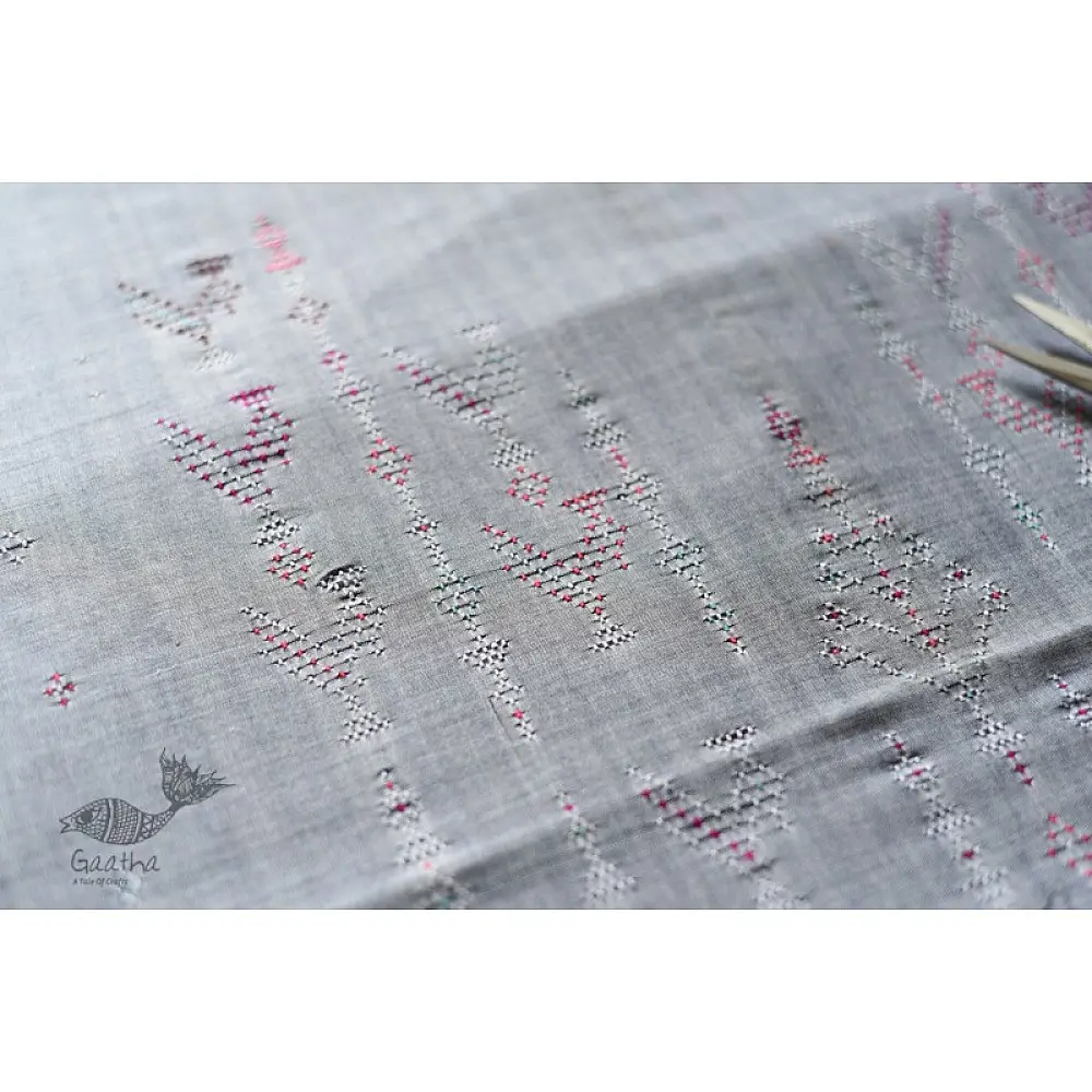 shop Cotton Tangaliya kurti Material - Grey / White & Black Dhupchaun