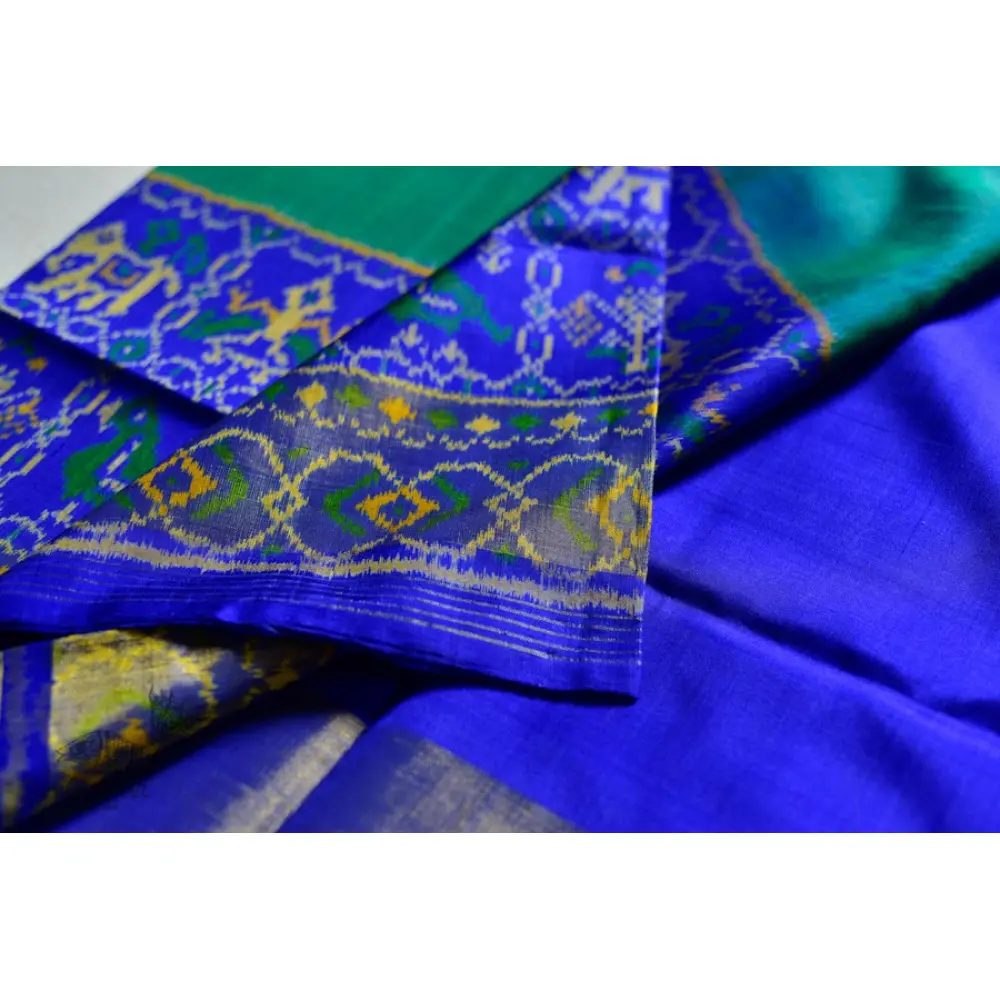 exclusive silk handwoven partola green & blue saree