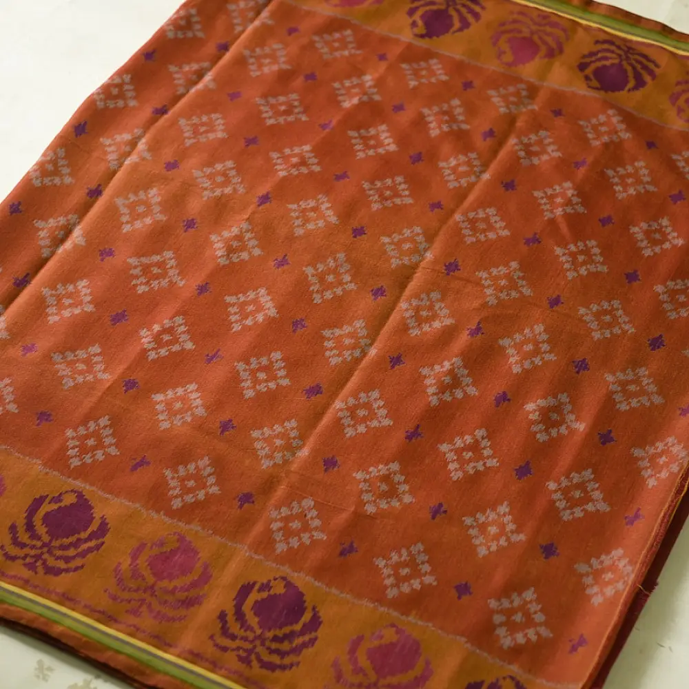 shop Patola cotton Handwoven Saree - rust red