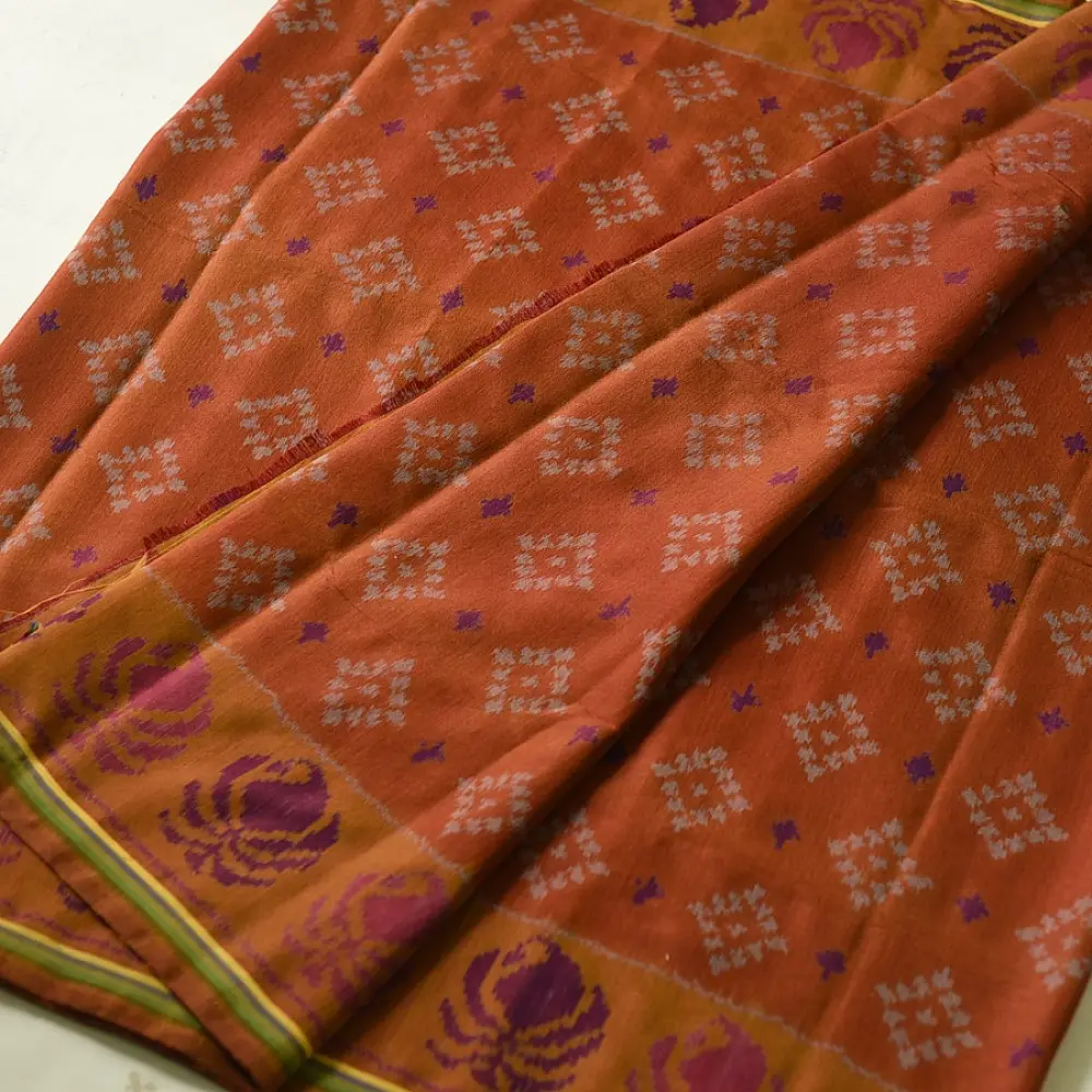 shop Patola cotton Handwoven Saree - rust red