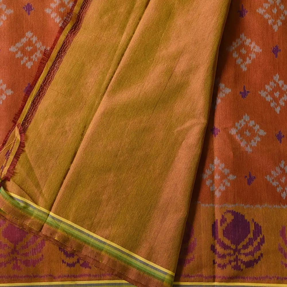 shop Patola cotton Handwoven Saree - rust red