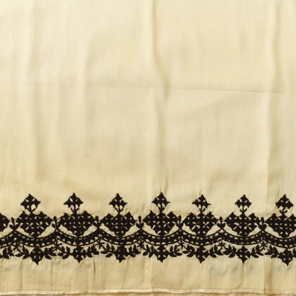 Embroidered Blouse Piece ( Unstitched )  - Kutchi Embroidery - Cream Color