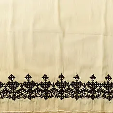 Embroidered Blouse Piece ( Unstitched )  - Kutchi Embroidery - Cotton + Silk (Cream Color)