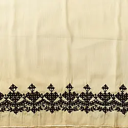 Embroidered Blouse Piece ( Unstitched )  - Kutchi Embroidery - Cotton + Silk (Cream Color)