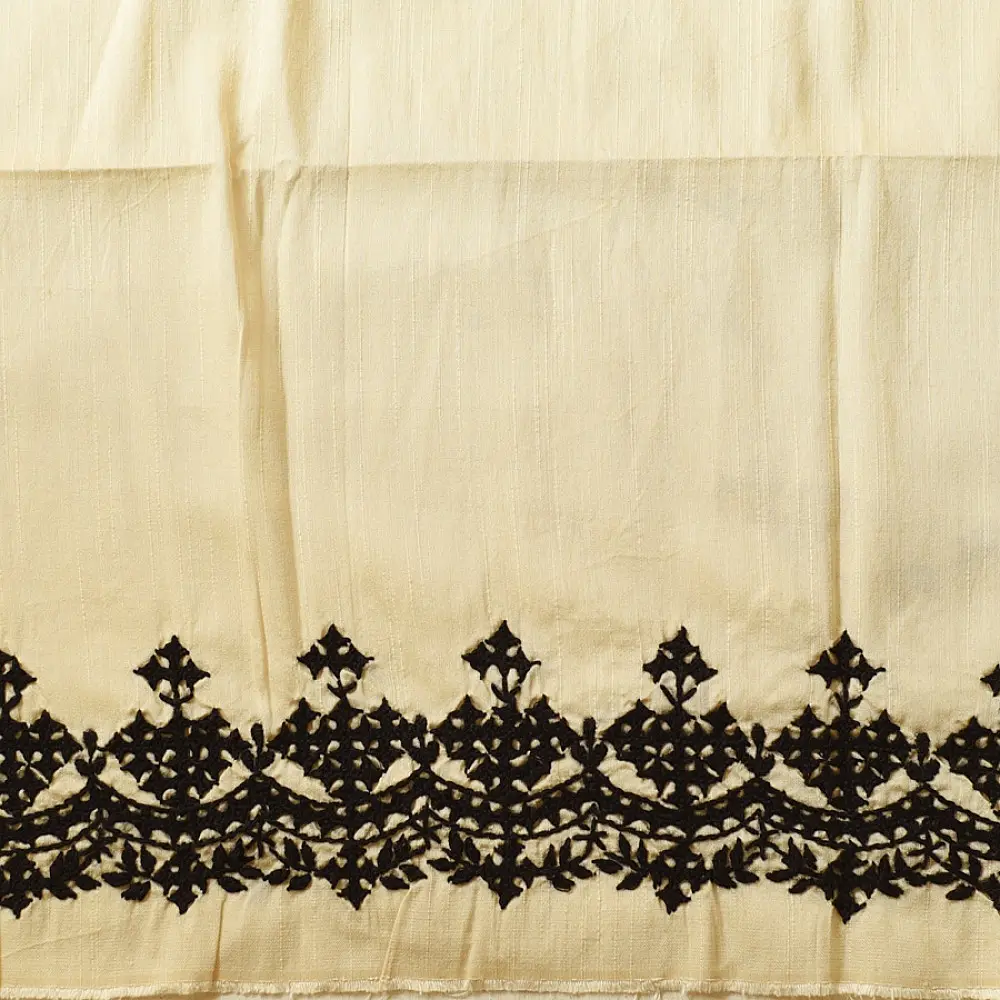 Embroidered Blouse Piece ( Unstitched )  - Kutchi Embroidery - Cream Color