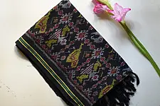Rasika . रसिका ~ Handloom Patola Cotton Dupatta ~ Black ( Elephant & Parrot Motif )