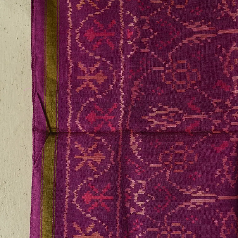 Magenta traditional Patola pure silk stole with geometric motifs