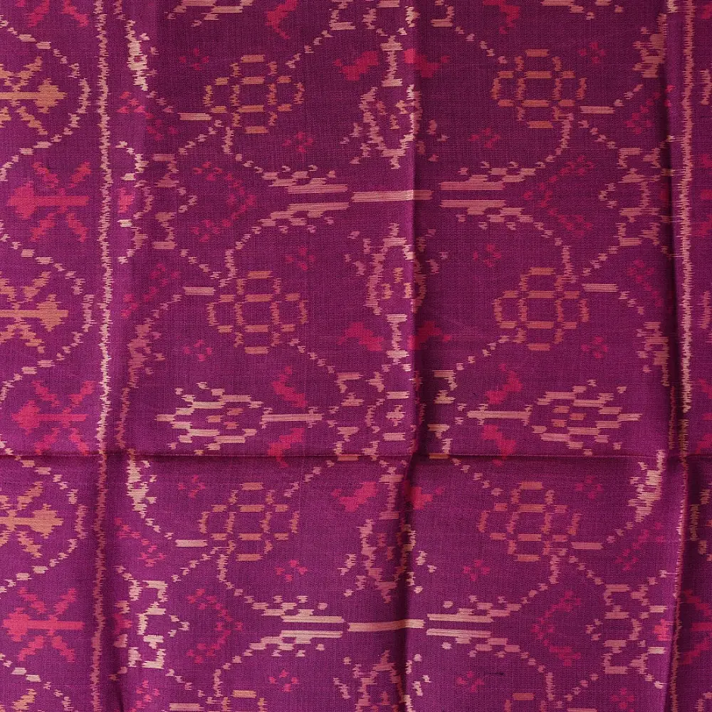 Magenta traditional Patola pure silk stole with geometric motifs