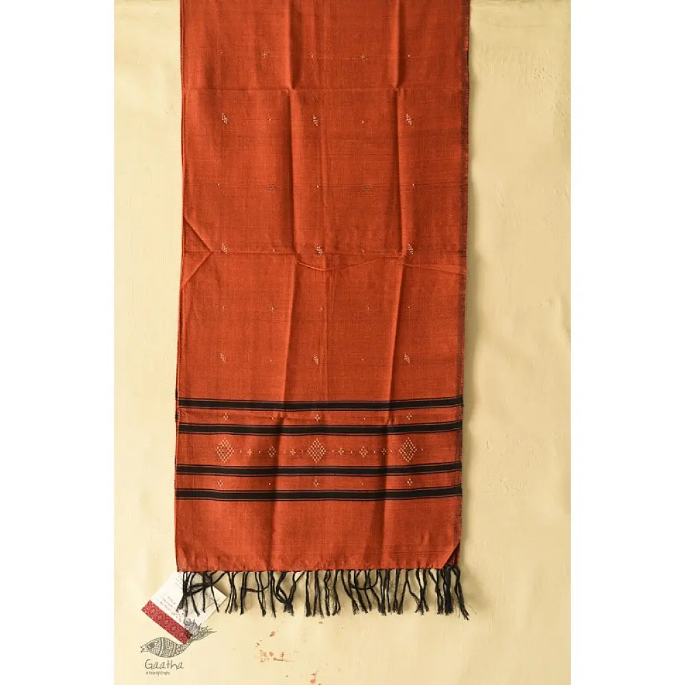 shop Tangaliya - Handwoven Cotton Rust Stole