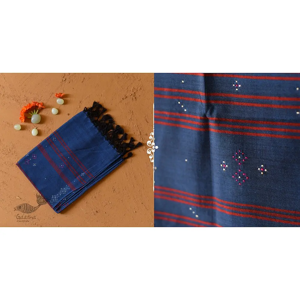 shop Tangaliya - Handwoven Cotton Scarves / muffler - Dark Blue