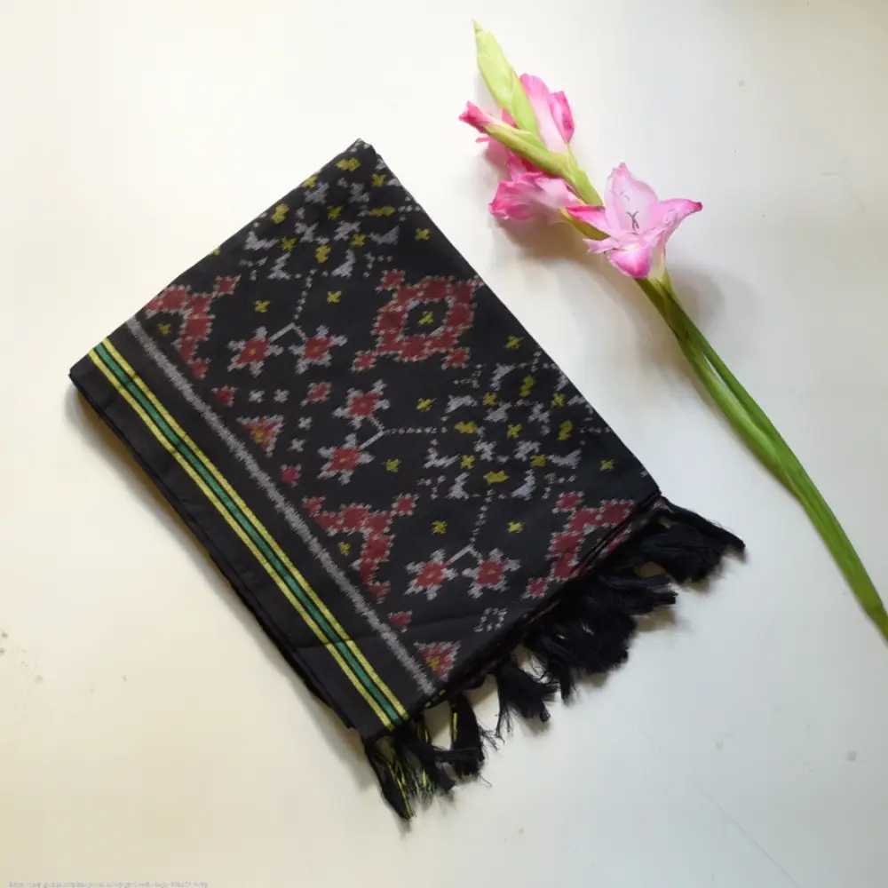 shop Handloom Cotton patola ikat Black Traditional dupatta