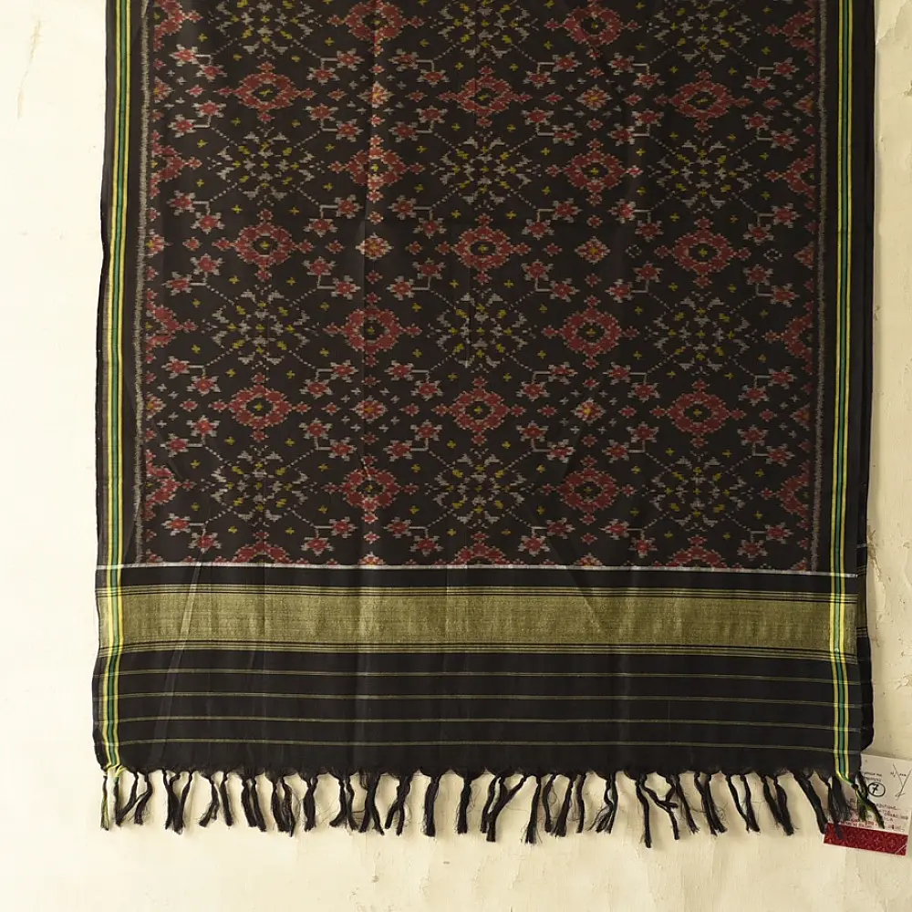 shop Handloom Cotton patola ikat Black Traditional dupatta