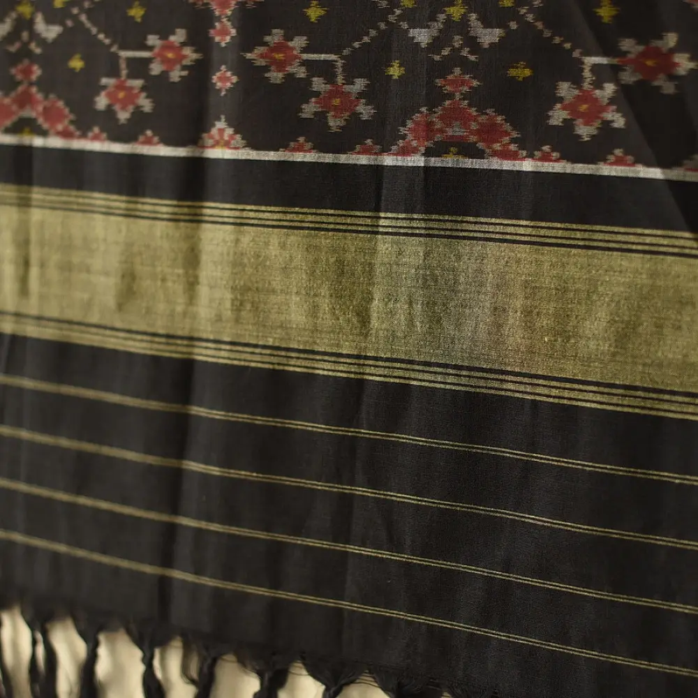 shop Handloom Cotton patola ikat Black Traditional dupatta