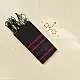 tangaliya handloom cotton stole in charcoal black with maroon stripes, white raised dana bead motif, and hand-knotted fringe tassels