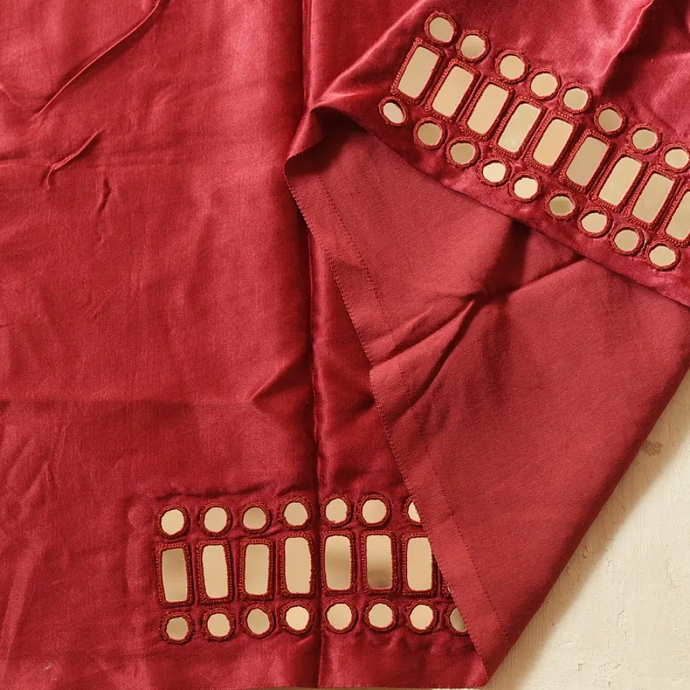 Embroidered Blouse Piece ( Unstitched )   - Maroon Mirror Work